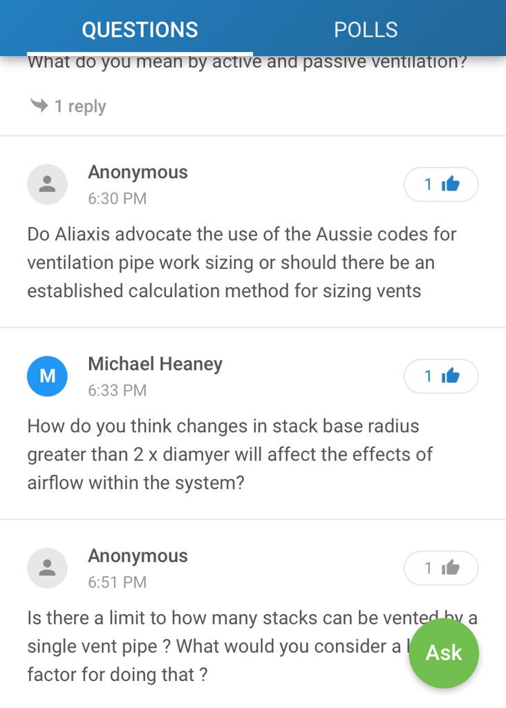 It’s a full house <a href="/The_SoPHE/">The SoPHE</a> discussion forum on building drainage venting tonight. Some great questions (over 20 so far!) being posted for the panel to answer.  just a few below to wet your appetite! Great work <a href="/CIBSE/">CIBSE</a>