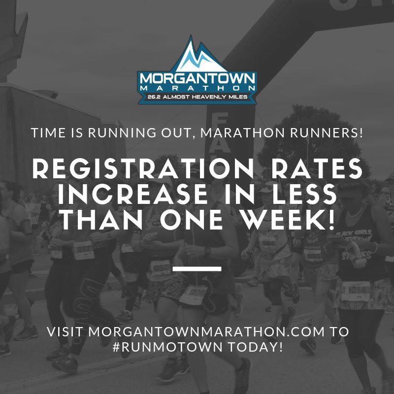 MotownMarathon's tweet photo. Hey, Morgantown Marathon supporters! Haven't registered to #ConquerThisCourse yet? Don't forget! Our registration rates are set to increase this Wednesday, June 5, so hurry over to our link in the bio to sign up and #RunMotown today. #YesItsHilly #MyMountain https://t.co/XWYjRSrmVO