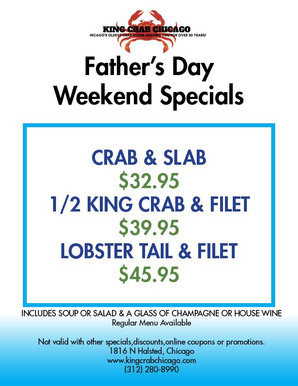 Check out our Father's Day Specials!!

#crabhouse #fathersday #seafood #chicago #foodie #specials