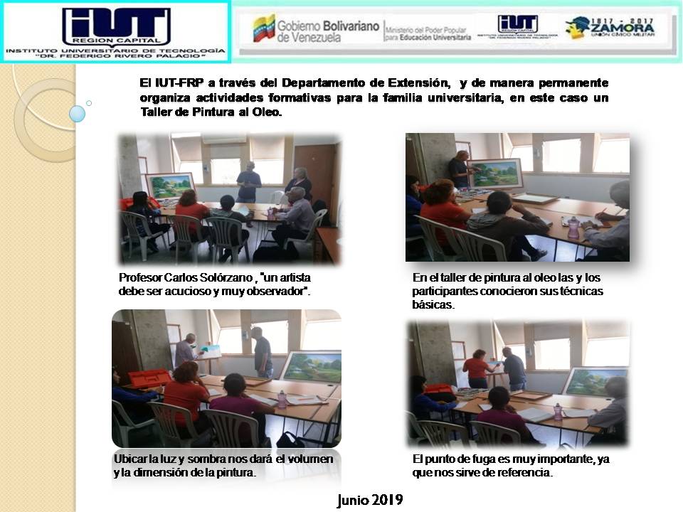 UnetransFrp's tweet photo. #4Jun #UniònYLealtad A travès del Àrea de Cultura del #IUTFRP, se realiza un taller de pintura al oleo, dirigido a toda la comunidad universitaria iuteista, donde las y los participantes conocieron sus tècnicas bàsicas!
#Cultura #Talleres #Cursos #Formaciòn https://t.co/Y3ntZe9LRG