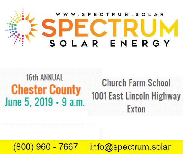 SolarBySpectrum's tweet image. We are very excited to be participating as an exhibitor of the Chester County Expo, held June 5, 2019, at the Church Farm School, 1001 East Lincoln Highway, Exton, PA starting at 9 a.m. Stop by our booth and say “hi!.” We'd love to talk to you about all the benefits of solar.