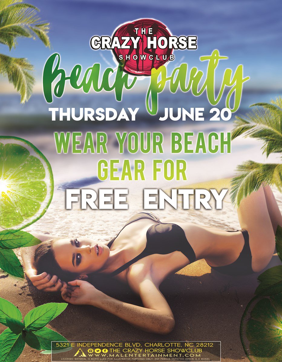 QCSwinger's tweet image. Beach Party // Thursday, June 20th at The Crazy Horse Showclub in #CharlotteNC
Wear Your Beach Gear For FREE Entry! @MALCHC #CLT 
Details: malentertainment.com/event/beach-pa…