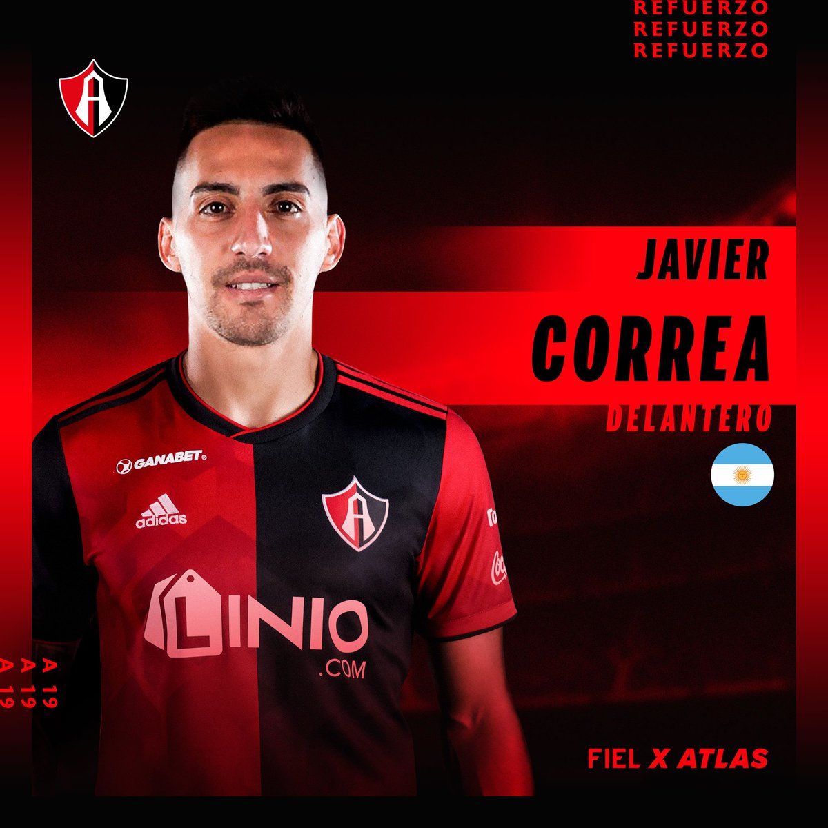 AtlasFC's tweet photo. Javier Correa, te damos la bienvenida a los Rojinegros. 🤝

¡A luchar y defender esta camiseta con toda la Furia hasta el último segundo de cada partido! 💪 https://t.co/1C4T4RAGaZ