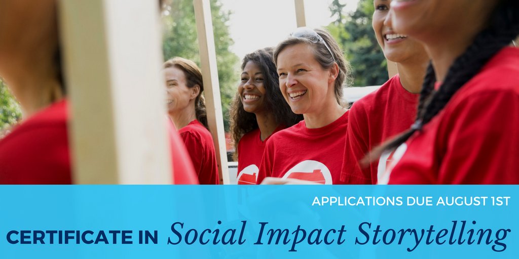 Applications for our Certificate in Social Impact Storytelling are open! Join us for a live webinar on June 13 to learn more about the program: bit.ly/2KGfgBq