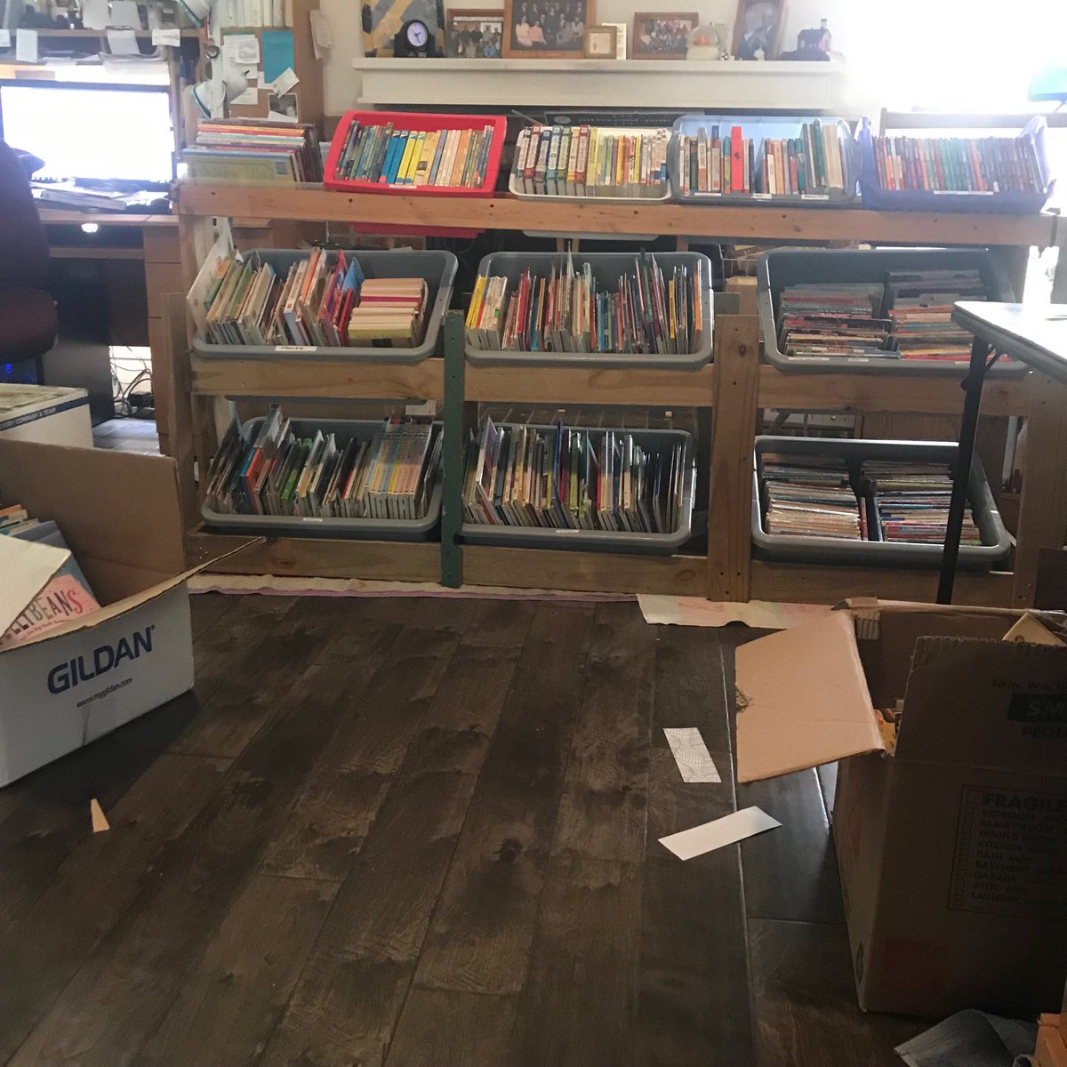 MmvAntony's tweet photo. Making progress sorting books for bookmobile. Thanks Hope! #bookstogo ⁦@MissMayVernon⁩ https://t.co/7lMUl7JfXV