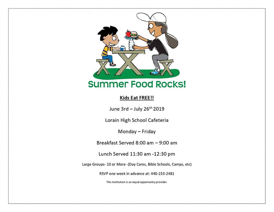 SecondHarvestOH's tweet photo. Starting this week, students can eat FREE at Lorain High School Cafeteria all summer! See below for dates and times! #morefoodlesshunger #summerfoodrocks https://t.co/TfnGTYTagH