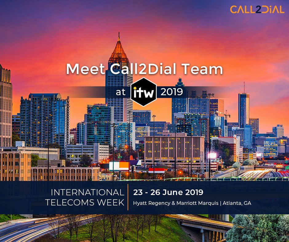 UTBrahmbhatt's tweet photo. Meet us at the International Telecom Week from 23-26 June 2019 at Atlanta, GA.
#InternationalTelecomsWeek #Call2Dial #GlobalWholesaleMeeting #Telecommunication #CloudBased https://t.co/JlGsRh9HIv