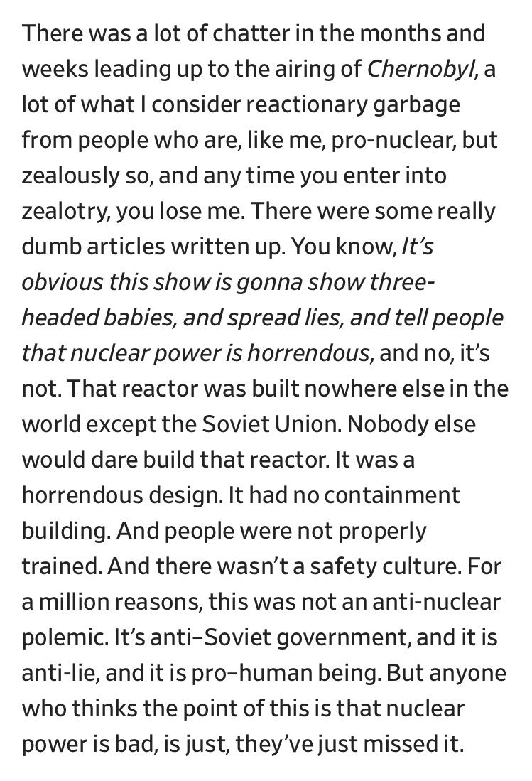 kirstygogan's tweet photo. Showstopper quotes from #Chernobyl showrunner @clmazin including this stonker: https://t.co/CjuLTsGmcD