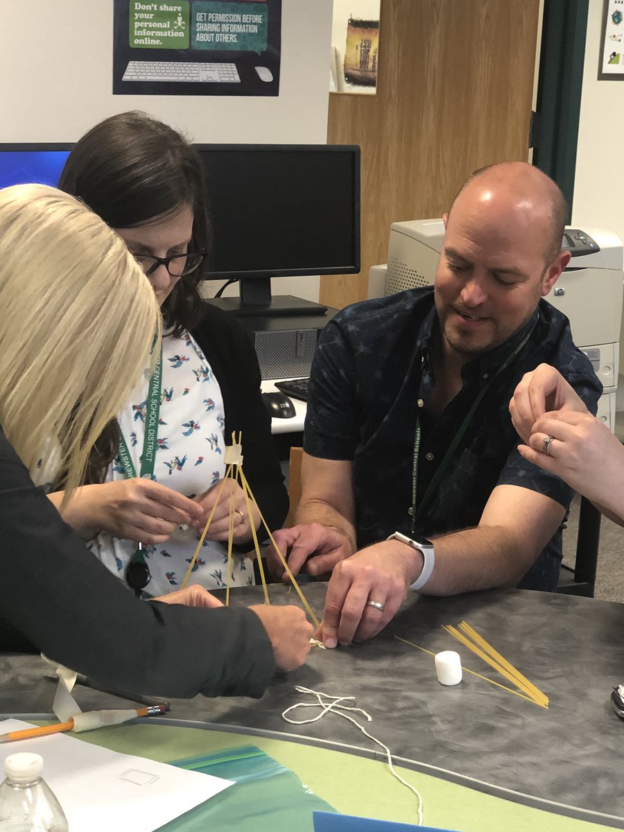 MrsAndriello's tweet photo. CVS teachers showcasing their SCP and PLTW skills as they explore the question “ do well do we collaborate?” during the Marshmallow Challenge. @bcsdsupt @brewsterschools https://t.co/RRTmkUeZzv