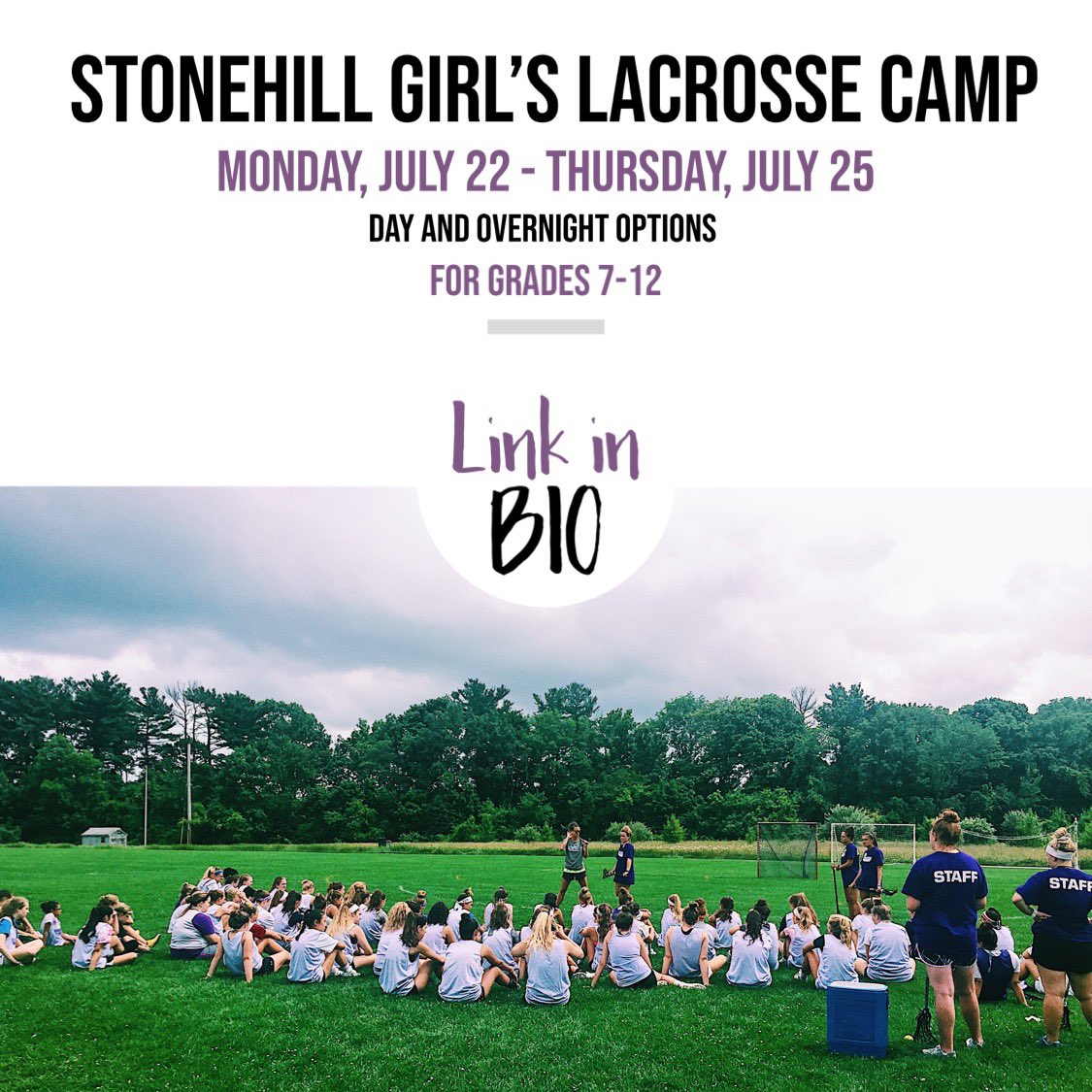 Stonehillwlax's tweet photo. Summer is right around the corner โ๏ธ Grab your #laxgals ๐ฅ and make sure to sign up for our Lacrosse Camp! All skill levels are welcome! We hope to see you then!!!! Link in Bio ๐ #gohill #sclax @GoStonehill @stonehill_info https://t.co/0zubUjTV18