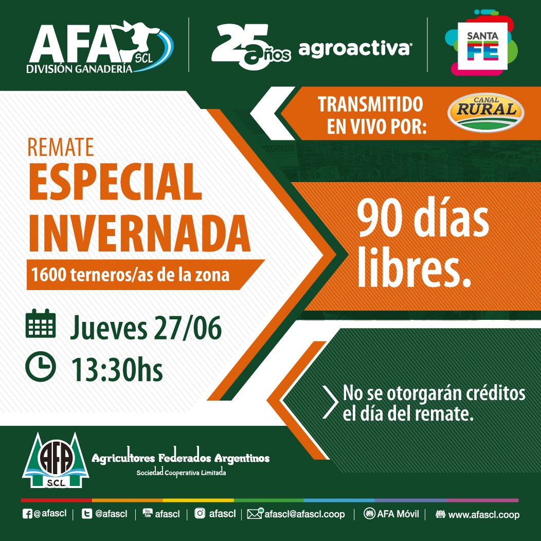 AFASCL's tweet photo. #RematesAFA

🐮 Agendá todas las fechas de Remates #AFASCL en @AgroActiva 
#Agroactiva2019 #Remates #Hacienda https://t.co/dk5p7vBJ1U