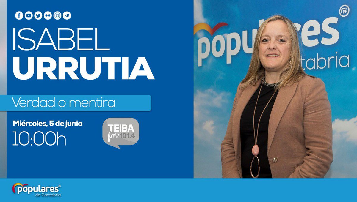 ppcantabria's tweet photo. Nuestra diputada electa @misabelurrutia  participará mañana en la tertulia 'Verdad o Mentira' de @radioteibafm https://t.co/PdDbYV0bpM