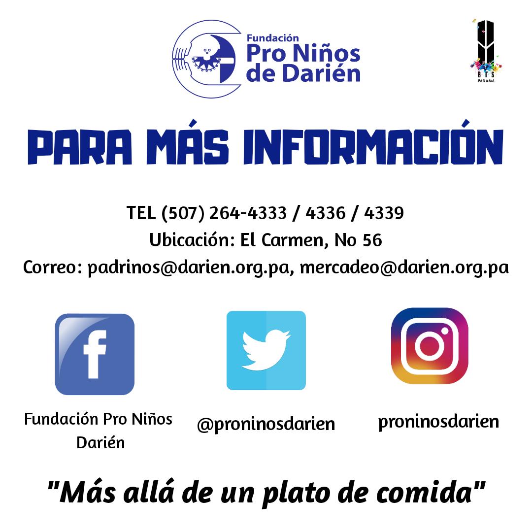 PanamaBts's tweet photo. [PROYECTO SOCIAL 2019] 04-06-19

La Fundación Pro Niños De Darién (@proninosdarien) ayuda a más de 150 000 niñosby niñas darienitas desde 1990.

Esta es una de las fundaciones que ayudaremos con nuestro proyecto de aniversario.

#LiveWithLuv #Panama #2019BTSFESTA

Cr. PanamaBTS https://t.co/Mi2wMZf4Ta