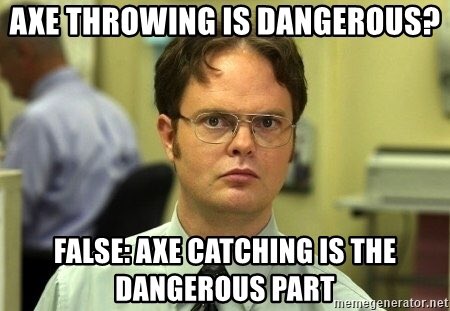 chucktownaxe's tweet photo. Axe catching is the dangerous part! #axethrowing #dwightshrute #theoffice https://t.co/KJ88CafBME