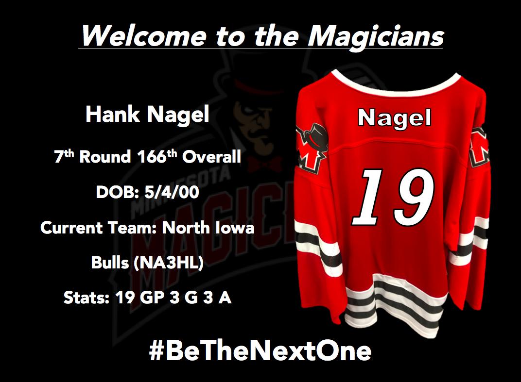 Wisconsin Windigo (@wiscwindigo) on Twitter photo Magicians select Hank Nagel from the <a href="/NorthIowaBulls/">North Iowa Bulls</a> with the 176th overall selection in the #NAHLDraft #WelcomeToTheMagic #FeelTheMagic Magicians select Hank Nagel from the <a href="/NorthIowaBulls/">North Iowa Bulls</a> with the 176th overall selection in the #NAHLDraft #WelcomeToTheMagic #FeelTheMagic