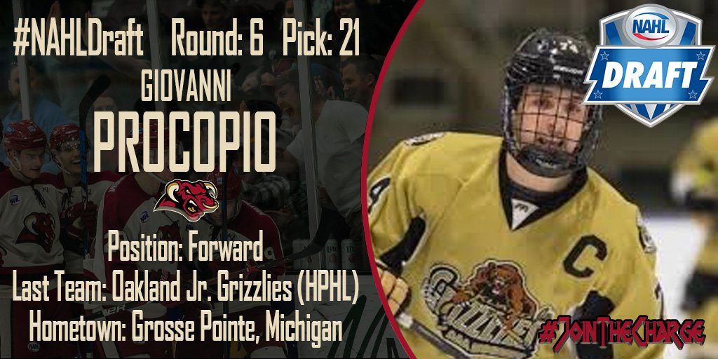 MinotauroHockey's tweet photo. With the 21st pick in the 6th round of the #NAHLDraft we've selected Giovanni Procopio, forward from the Oakland Jr. Grizzlies U18! 

#JoinTheCharge 

Full Stats: https://t.co/wZGmkjFJca https://t.co/q9GmmipARx