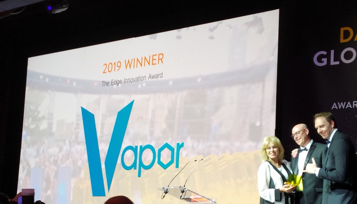 datacloudAwards's tweet image. The Edge Innovation Award winner is @Vaporio!! Well done on the win at this evening&apos;s #DatacloudAwards #2019Winner