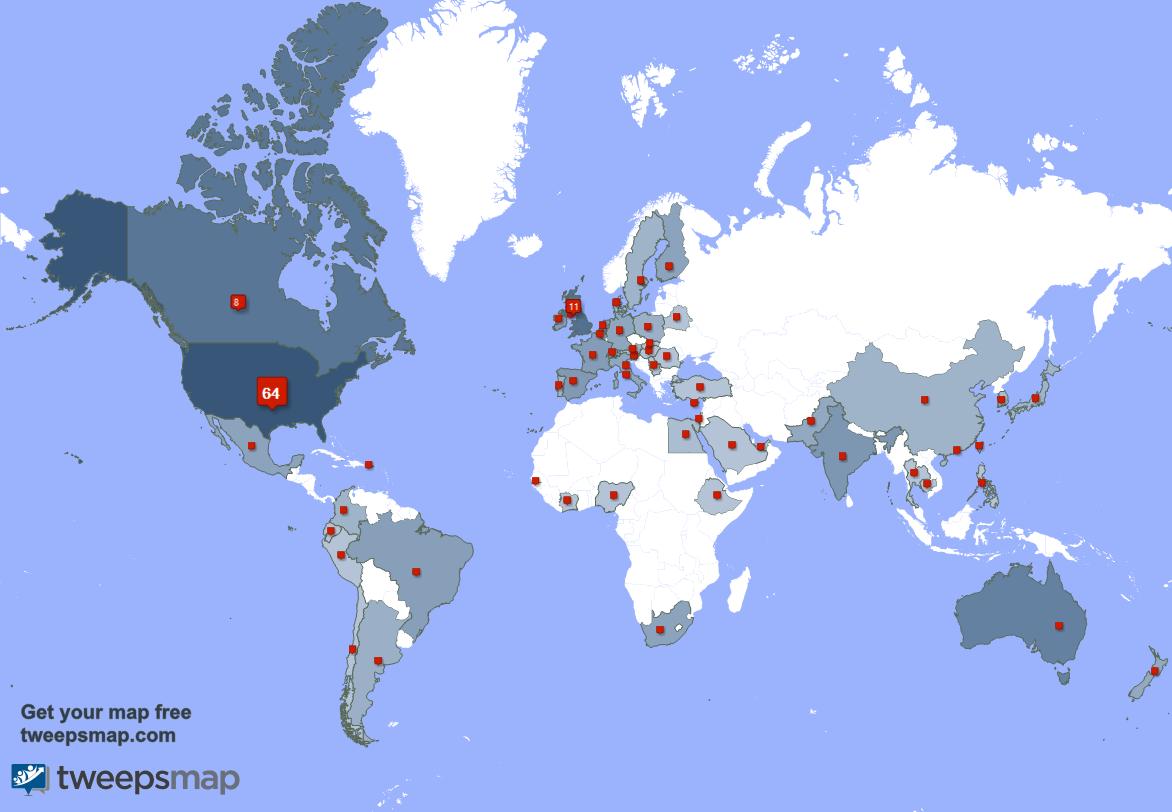 reisvetbehavior's tweet photo. My followers live in 56 countries: USA(64%), UK.(11%)... https://t.co/WXZjJTrnQS
Get your free map! https://t.co/JMKuSEbFK8