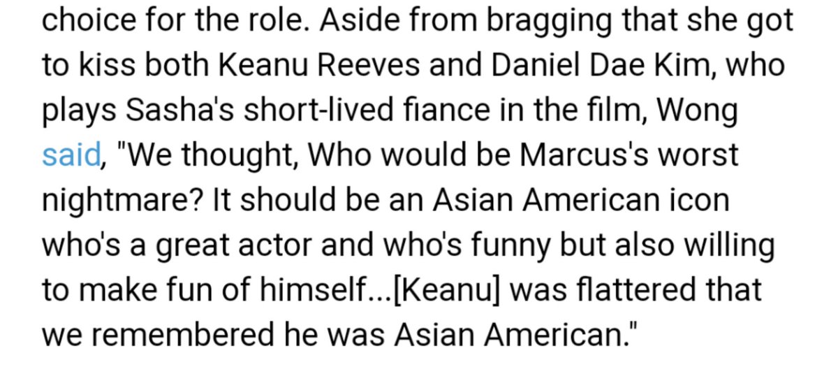 "Keanu was flattered that we remembered he was Asian American" 

big mood