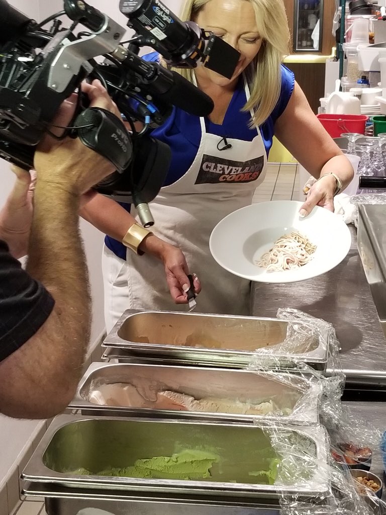 jenpicciano's tweet photo. They say you’re not supposed to play with your food-but when it’s gelato spaghetti, c’mon. @IlVenetian_DG does it well! Smooth, creamy and a double scoop of summer. Look for it next week on #CleCooks @cleveland19news https://t.co/QXpa8zTrdW
