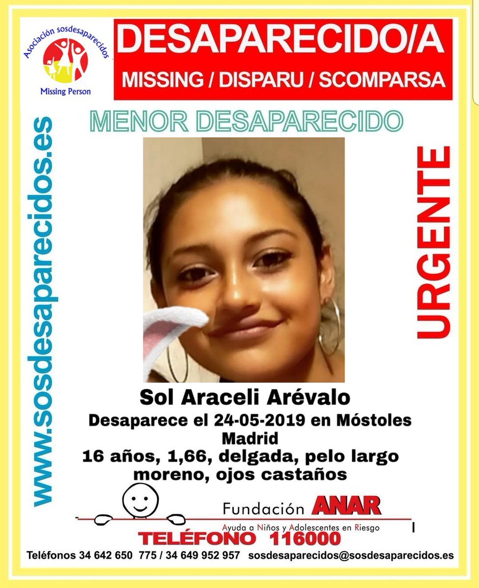 guardiacivil's tweet image. 🆘#MUYURGENTE⚠️  

 Esta es Sol, una #menor que ha #desaparecido en #Móstoles #Madrid

  Si la has visto llámanos 
☎062  
☎091 
☎112  
Tu RT es muy importante y no cuesta nada