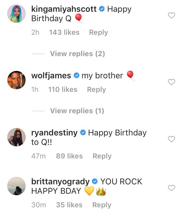 Quincy s family, Amiyah Scott, Luke James, Ryan Destiny and Brittany O Grady wishing him a Happy Birthday 