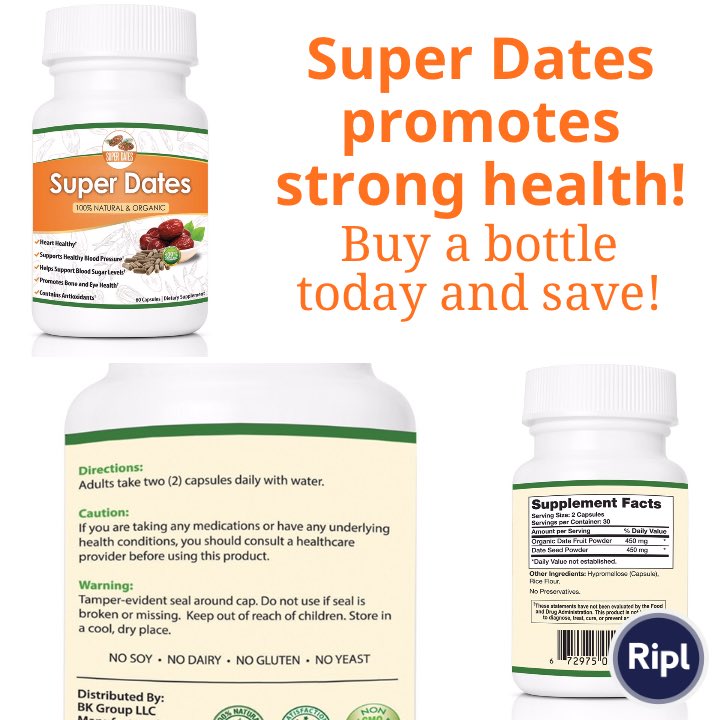 SuperDates's tweet photo. #1 date fruit supplement on the market! Buy your bottle today! @SuperDates  https://t.co/LNtAJaxLq1 https://t.co/HJjhU4EMbS