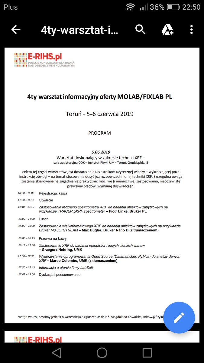 MarcoCol25's tweet photo. Delighted to give a talk about #MAXRF data processing routines at the @ErihsEu #Poland MOLAB/FIXLAB meeting https://t.co/uirVMppo5p
Thanks to @UMK_Torun #HeritageScience research group https://t.co/KcZZhtN5q2