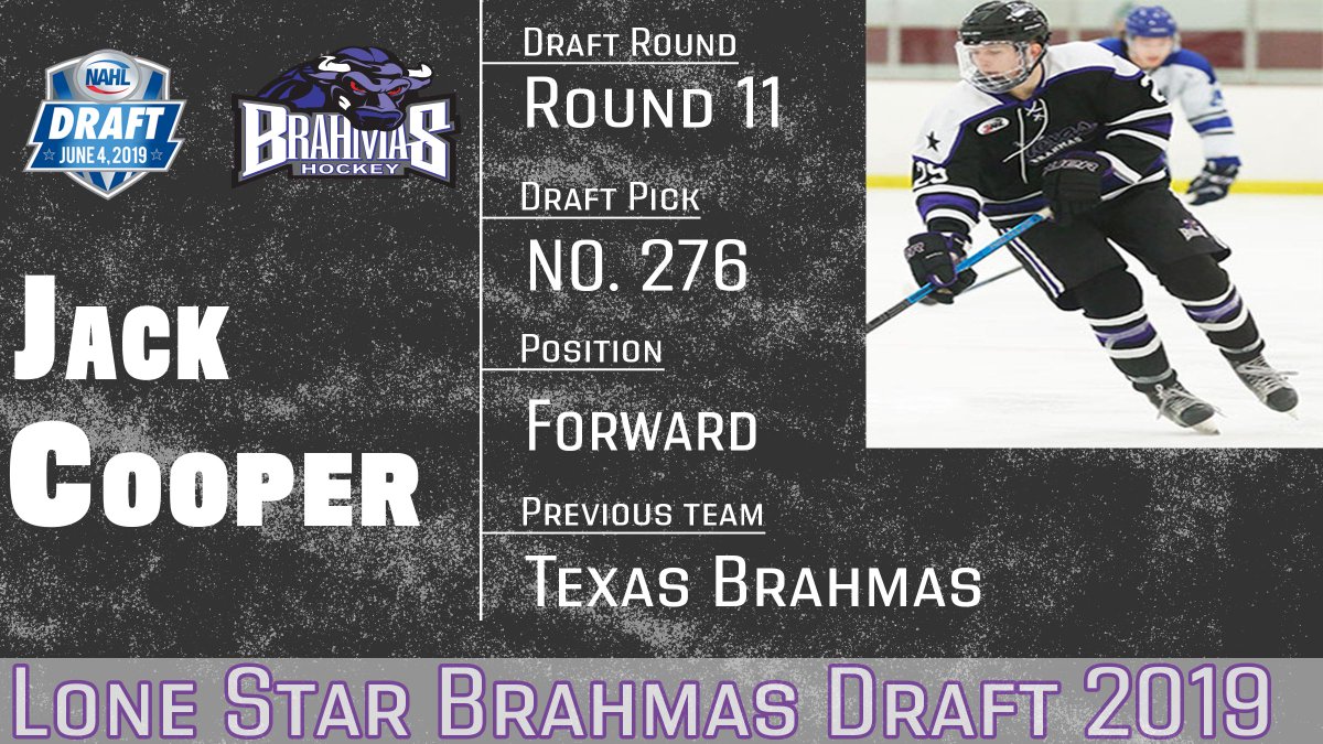 LoneStarBrahmas's tweet photo. In the eleventh round with the 276th overall pick, the Lone Star Brahmas would like to welcome forward Jack Cooper! #BecomeABrahma #NAHLDraft https://t.co/B0p17lmwqm