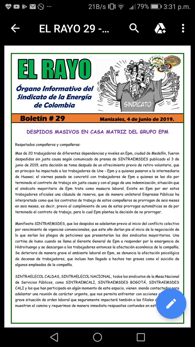 OSancjez's tweet photo. RECHAZAMOS LA MASACRE LABORAL EN EPM Y ALERTAMOS A TODAS LAS ORGANIZACIONES SINDICALES EN EL GRUPO Y SECTOR A PREPARAR LA MOVILIZACIÓN https://t.co/tZkVjMJPxt