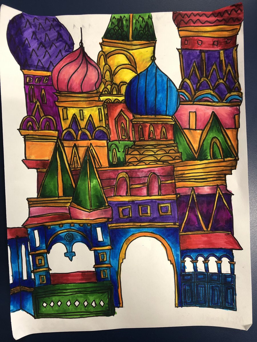 MrsMalloryFH's tweet photo. We studied architecture of famous buildings today and students drew their own interpretations. Love how they turned out! #artsmatter #fhwow https://t.co/eGphZEuHve