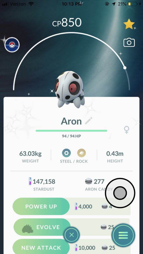 OnlyShinies's tweet photo. first shiny aron #nexttoshundo found right next to the larvitar πππty friend @Shinytracker https://t.co/wuGzhd67lP