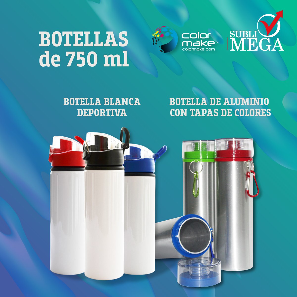 Botella Aluminio Tapa de Color 750