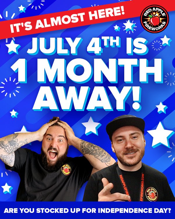 redapplefw's tweet image. Hey, #Pyrosquad! Guess what?! July 4th is only 1 month away! Are YOU stocked up?

40+ new Product Dropz™ &amp;amp; 200+ June Boom® specials are available now!

Comment below &amp;amp; let us know which Red Apple product you're most excited to launch this 4th of July!

#welovefireworks® #litAF™