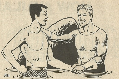 ImperiusWrecked's tweet photo. Aquaman &amp; Prince Namor The Sub-Mariner, by Jaime Hernandez, from January 1982’s The Comics Journal #70 #comicart #namor #aquaman #subbytalks https://t.co/362kGPmxL4