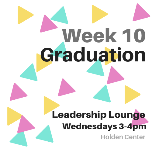 For our last conversation of the term, we want to talk about Graduation! Come chat with us from 3-4 pm in the Holden Center this Wednesday!