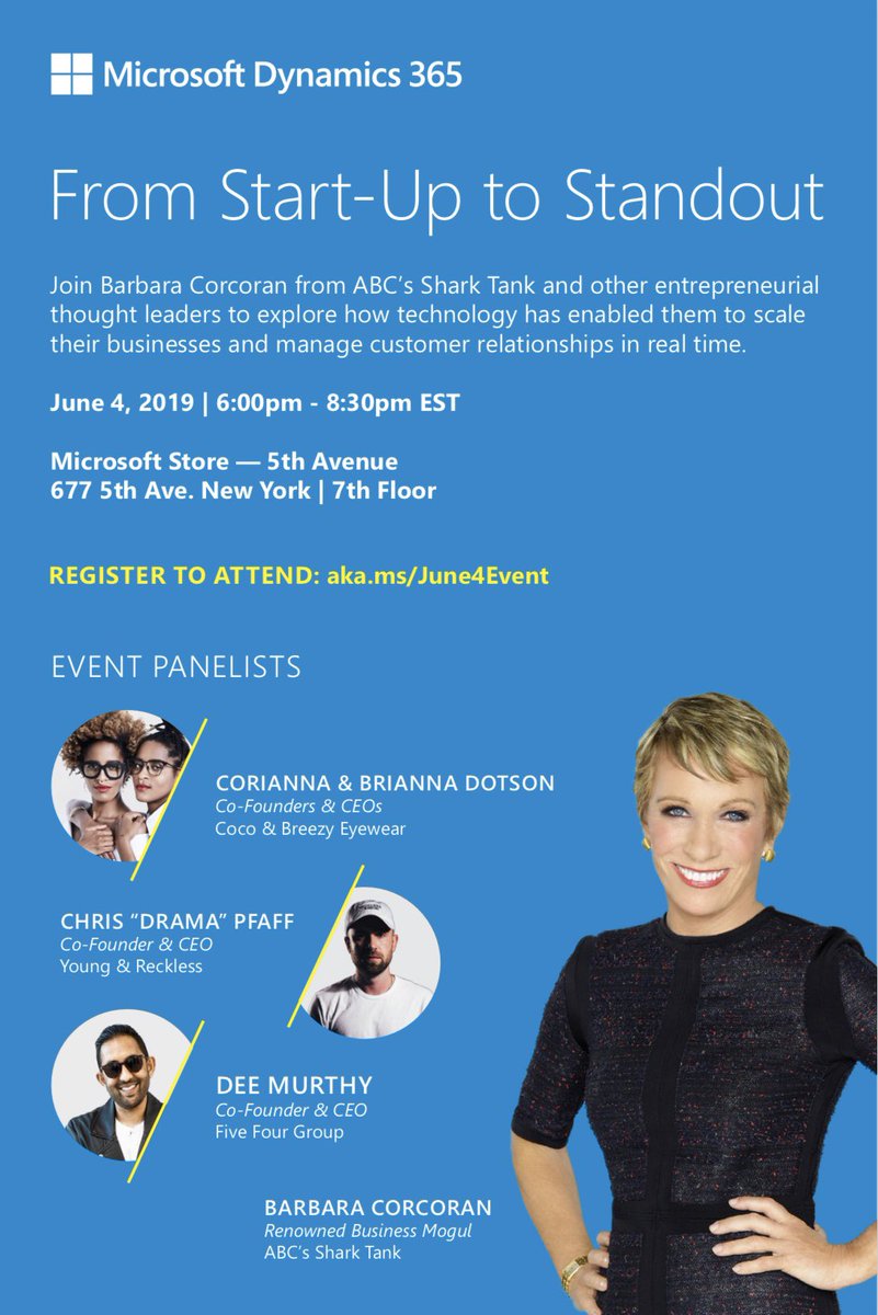cocoandbreezy's tweet photo. We are excited to partner with @MSFTDynamics365 for the #MicrosoftSMB panel today. Tune into the live stream https://t.co/oIoWQWYifJ now on @Msftdynamics365 FB page to watch us chat with @BarbaraCorcoran @Drama and @deemurthy about all things Start-Up to Stand Out #Ad https://t.co/eFqhHPvJrF