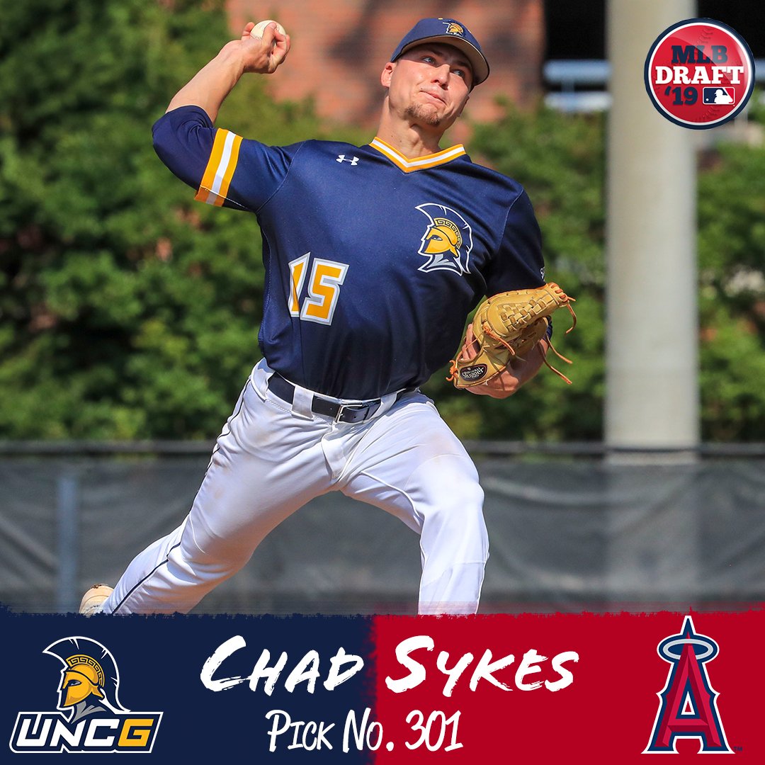 uncgspartans's tweet photo. The No. 1️⃣ guy in ERA in the entire country this season has been picked by Los Angels! 

Congrats to @UNCGBaseball's Chad Sykes for being picked by the @Angels in the 2019 #MLBDraft! #letsgoG https://t.co/ZdeMPLctSm