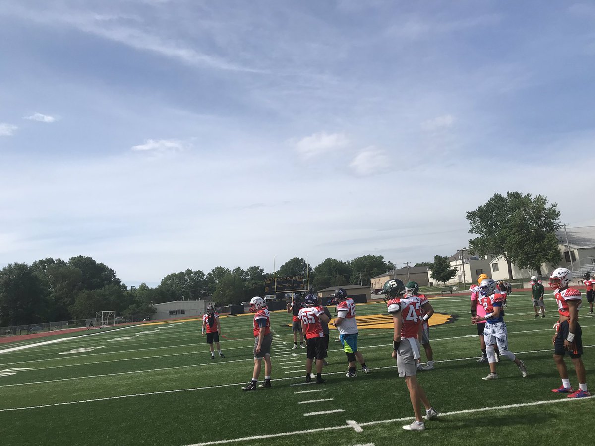 sportsinkansas's tweet image. East practice in Ottawa for the 2019 @KSShrineBowl in Dodge City this weekend.