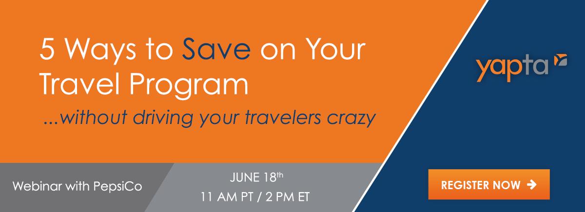 Don't miss our upcoming webinar with Ashwin Mallya, Global Travel Strategy &amp; Analytics at PepsiCo. Learn 5 Ways to Save on Your Travel Program (without driving your travelers crazy). June 18th at 11:00am PT/2:00pm ET - Reserve your spot here: event.on24.com/wcc/r/2014868/…