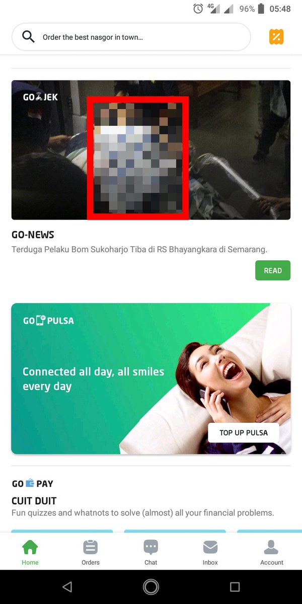 Sayang sekali fitur Go-News pada <a href="/gojekindonesia/">Gojek Indonesia</a> menampilkan foto korban Kartasura dengan menampilkan warna darah. #literasimedia