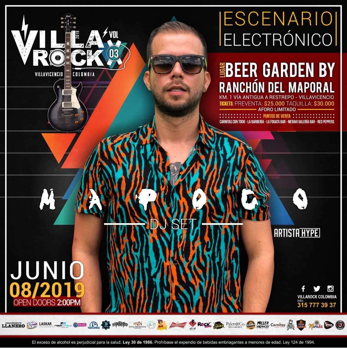 KmiloHernadez's tweet photo. Este sábado 8 estaré tocando en este festival @villarockcolombia los espero #mapogodj #rock #techhouse #reggae 🎙 Artista: @HYPEColombia https://t.co/2vuioWZzDa
