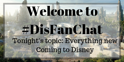 Welcome to #DisFanChat!! Tonight we are talking about all things new and coming soon to Disney parks!! <a href="/PixieDPlanner/">The Pixie Dusted Planner</a> <a href="/TheMomentMom/">MomentMom</a> <a href="/nomadbytrade13/">Just Kris</a> <a href="/Travelplusfam/">Tara Loves Travel Planning</a> @veravise <a href="/WordOfMouseWDW/">Word of Mouse</a>