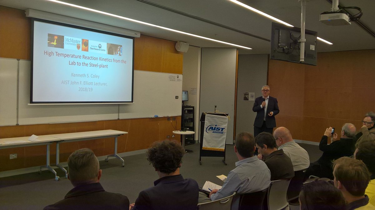 MaterialsUow's tweet photo. Prof Ken Coley from McMaster University recently presented the AIST John F. Elliot lecture during the 1st Australian Steelmaking Symposium at UOW. His lecture was entitled “High-temperature kinetics from the lab to the steel plant”.
#uowmaterials #aist #steelmaking https://t.co/FkpfbyVDBJ
