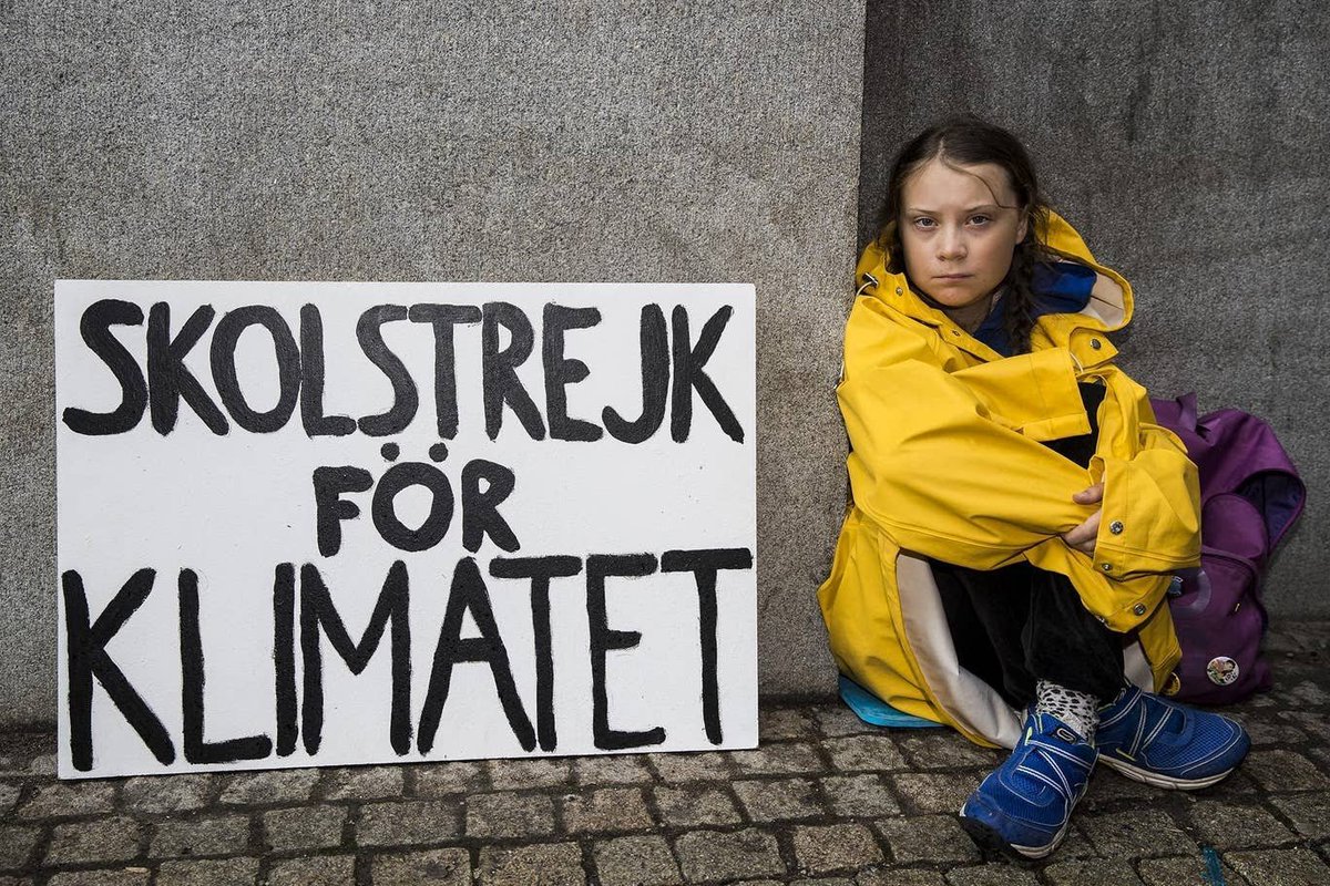 Katedotty's tweet photo. I can't help but notice how this iconic image of @GretaThunberg in her yellow raincoat has a striking similarity to the visual of a canary in a coal mine. Keep singing girl, we're listening! #ClimateChange #FridaysForFuture #GretaThunberg #canaryinacoalmine https://t.co/Ql6UgeC3Ss