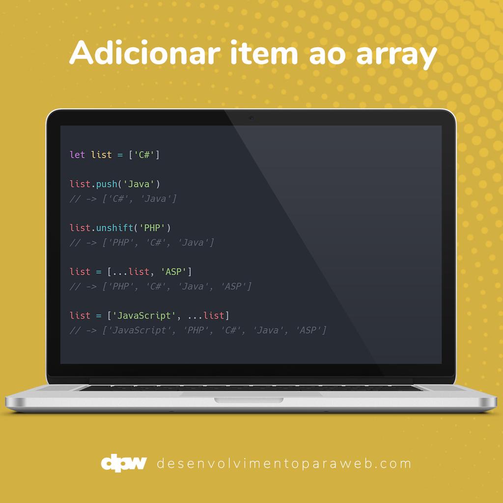 desenvolvweb's tweet image. Adicionar item ao array.
#javascript #js #functionaljs #functionaljavascript #functional #codingpics #learn #learnings #codigo #developerdiaries #peoplewhocode #webdeveloper #webdevelopment #devbr #programming #coderslife #softwaredevelopment #webdev #buildtheweb #codingisfun