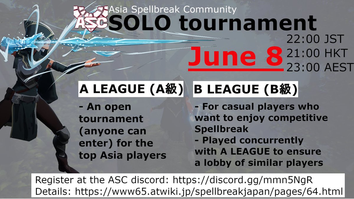 TakasanJPN's tweet photo. 🔥🔥Asia SOLO tournament🔥🔥
🔥🔥🔥@PlaySpellbreak 🔥🔥🔥

• June 8, 22:00 JST (23:00 AEST, 21:00 HKT)
• Players from Japan, Australia, USA, China, Taiwan, SEA, and more!
• For player list/tournament details, see: https://t.co/nf9l6WB4bw

ENG cast: https://t.co/Rl6oDKdu25 https://t.co/8VHdsfTAmO
