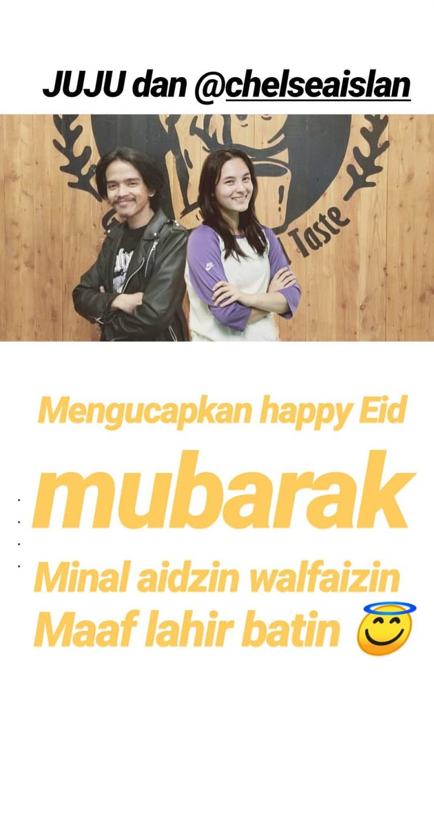 Juju dan <a href="/chelseaislan/">Chelsea Islan</a>  mengucapkan
Minal aidzin walfaizin 
Maaf lahir bathin