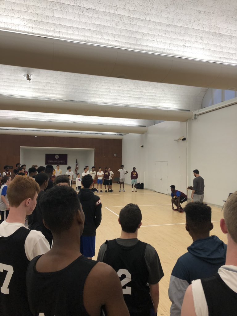 FordhamMBB's tweet photo. Fordham’s own Coach Grassi is killing it with his lecture about strength and conditioning! Kids are loving his energy! @FordhamStrong 
#getbetter #stronger #weakthingsbreak https://t.co/R40jbiRUdC