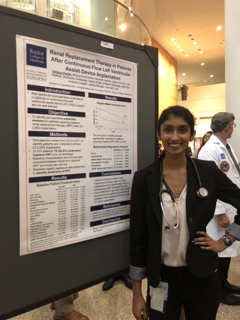 DrHLamba's tweet photo. @uma_parikh presenting her findings on dialysis after vad implantation. Survival outcomes are worse and elevated right heart failure and urine proteinurea are predictors. @BCM_Surgery @asaiojournal https://t.co/t9VOq2IteX